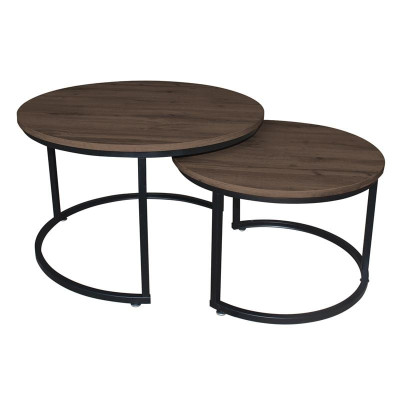 BOZI Set-2 Τραπεζάκια Σαλονιού-Καθιστικού, Μέταλλο Βαφή Μαύρο, Απόχρωση Καρυδί Αντιγραφή